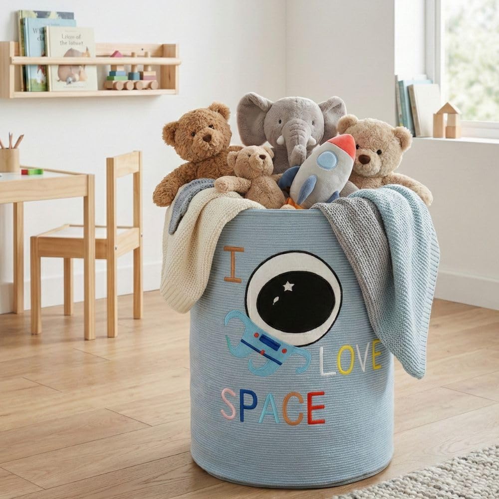 Space Themed Little Astronaut Kids Laundry Basket 45L Blue (40x35cm)