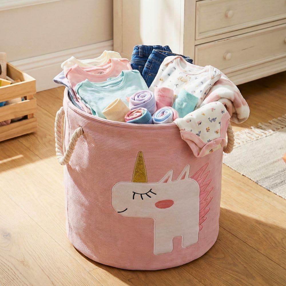 Unicorn Bliss Kids Storage Basket 45L, Foldable Canvas Laundry Hamper & Toy Organizer 35 x 40 cm