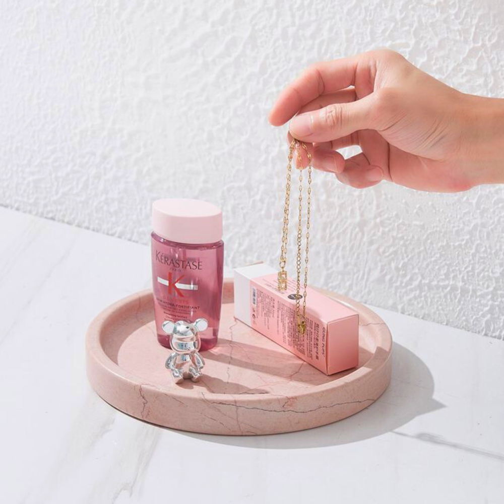 Elegant Pink Natural Round Marble Tray – Luxury Serving Tray for Home Décor, Coffee Tables, & Organizing Essentials