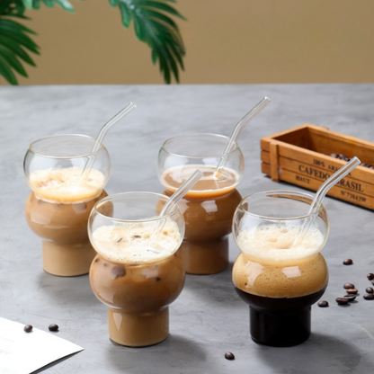 Borosilicate Calabash Shaped aesthetic trending Glass Set – 4Pcs, 500ML | Heat-Resistant, Lightweight & Stylish Drinkware for Home & Restaurants
