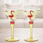 Moroccan Hand Painted Margarita Glasses – Flamingo, Set of 2