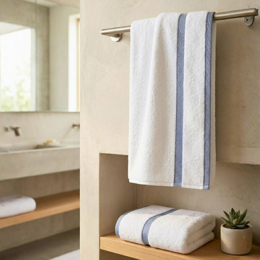 Bath Towel Set 2-Piece – 100% Cotton 600 GSM Soft & Absorbent Bathroom Towels with Border Stripe, Premium Large Towels for Home, Spa & Hotel Use
