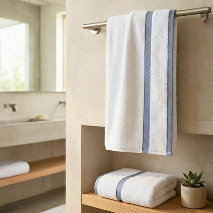 Bath Towel Set 2-Piece – 100% Cotton 600 GSM Soft & Absorbent Bathroom Towels with Border Stripe, Premium Large Towels for Home, Spa & Hotel Use