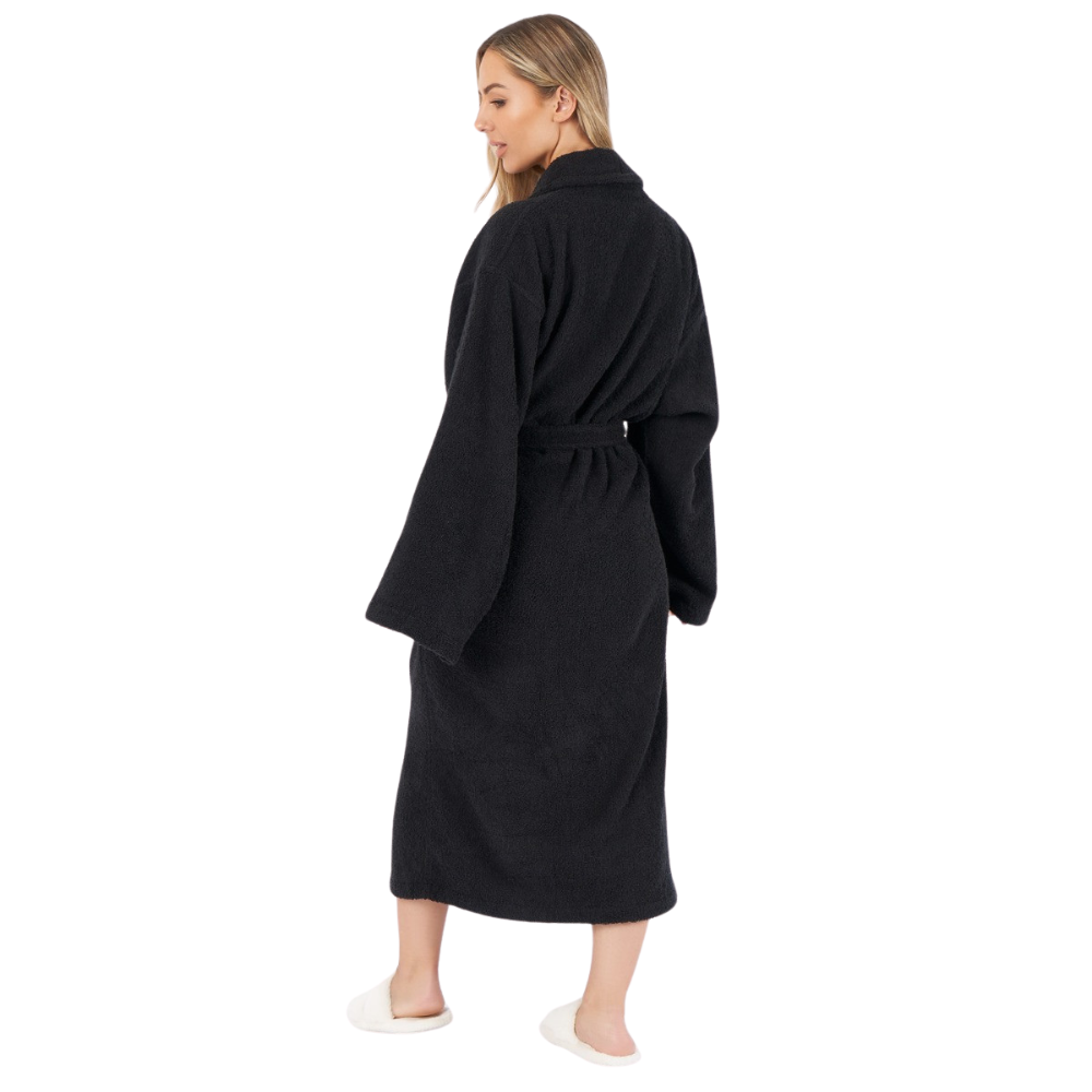 Cotton Terry Bathrobe – Shawl Collar, Black, L/XL, Unisex