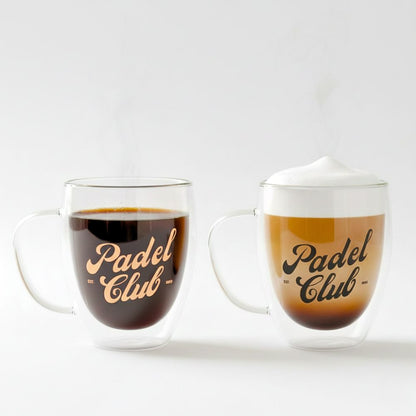 Double Wall Padel Club Printed Glass – 350ML (Set of 2) Borosilicate Heat Resistant Tumblers