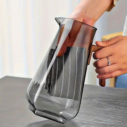 Water Jug Set – 1400ml Smoky Grey Pitcher with Walnut Handle & Lid + 6pcs 220ml Glass Cups, Heat-Resistant Drinkware for Water, Juice & Beverages
