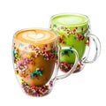 Double Wall Dry Flower Glass Coffee Cups with Handle 350ML – Set of 2