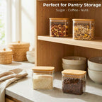 Rectangle Borosilicate Glass Pantry Jars with Bamboo Lids – Set of 4