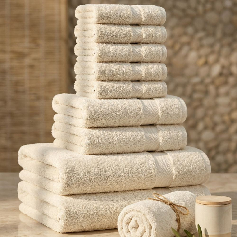 Premium Towel Set 10 Piece | 100% Egyptian Cotton 600 GSM | 2 Bath + 2 Hand + 6 Washcloths