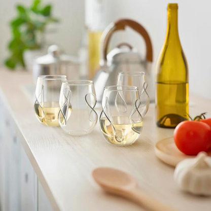 Stemless Handcrafted Aeration Wine Glasses – Set of 4 (16oz/470ml) Borosilicate Glass, Comfortable Grip for Red & White Wine