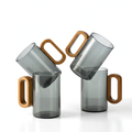 Smoky Grey Borosilicate Glass Mugs with Wooden Handle 350ML – Set of 2
