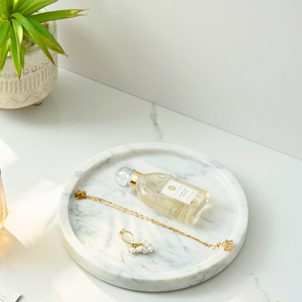 Elegant White Natural Round Marble Tray – Premium Serving Tray for Home Décor