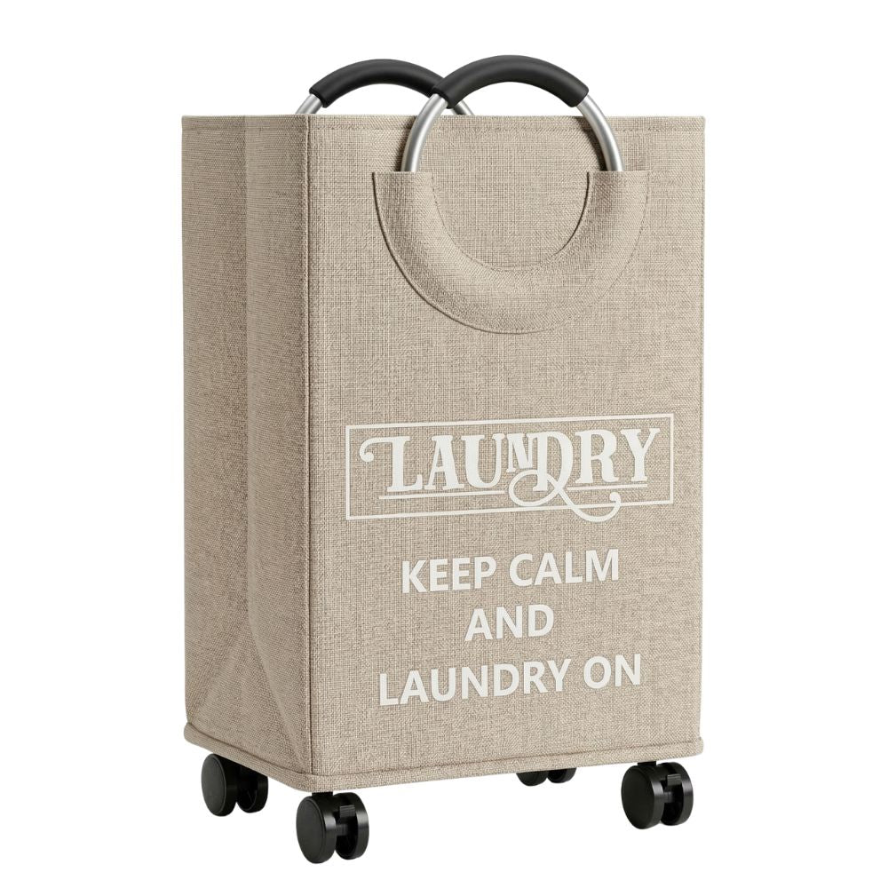 Rolling Laundry Basket with Wheels, Foldable Fabric Clothes Hamper with Aluminium Handles, Laundry Storage Basket 70L Large