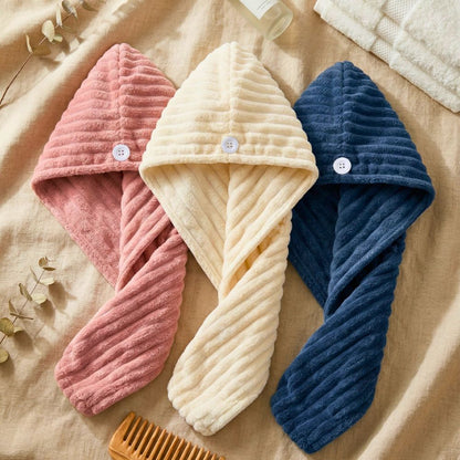 Microfiber Hair Wrap 3 PCS Set – Stripe Hair Turban (Terracotta, Apricot, Navy) Quick Dry Anti-Frizz Towel Wrap, Super Absorbent Lightweight Hair Towel for Women & All Hair Types
