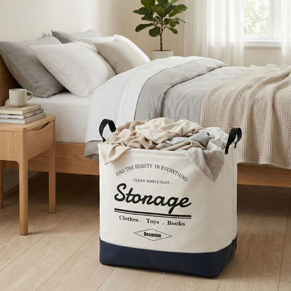Foldable Square Laundry Basket 40L – Fabric Storage Hamper with Leather Base & Handles, Collapsible Clothes Organizer for Laundry, Toys & Home Storage