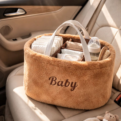 Baby Diaper Caddy Organizer – Soft Plush Nursery Storage Basket with Handles, Portable Changing Table & Car Organizer for Newborn Essentials