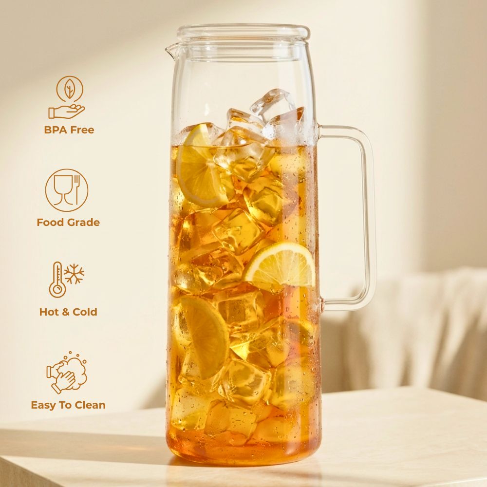 Heat-Resistant Glass Water Jug with Handle & Glass Lid 1500ML