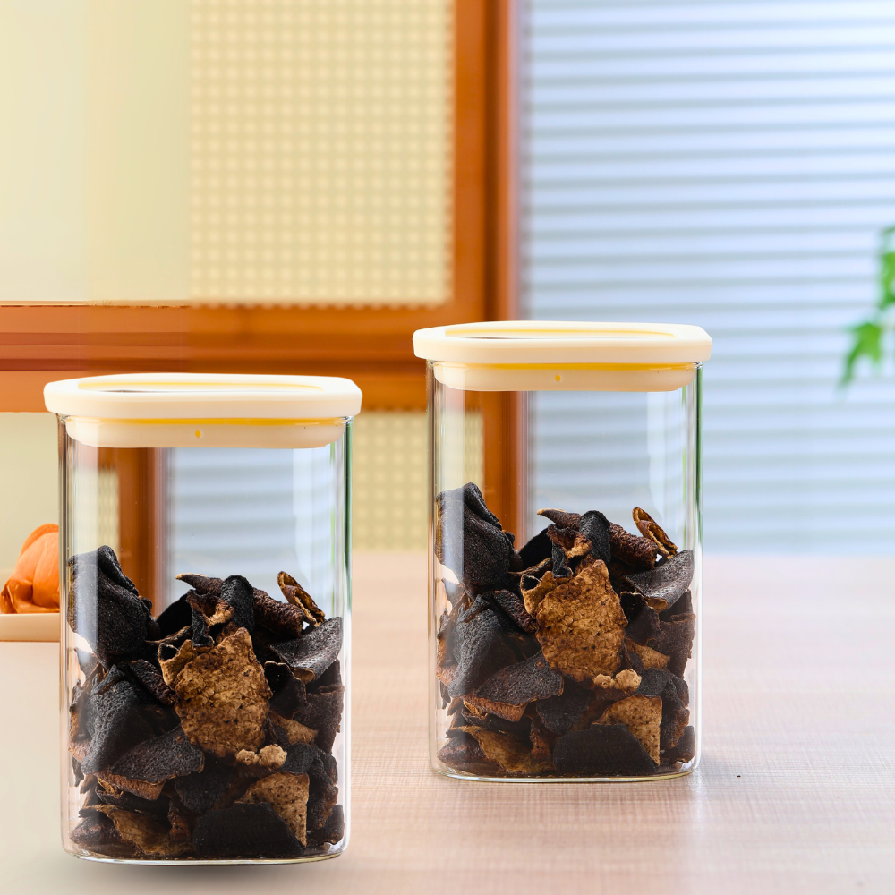 1CHASE Square Glass Storage Jars – 1500ML (Set Of 2) | Airtight & Stackable Borosilicate Food Storage Jars with Silicone Lids for Kitchen, Pantry, Snacks, Spices & Dry Food (Medium)