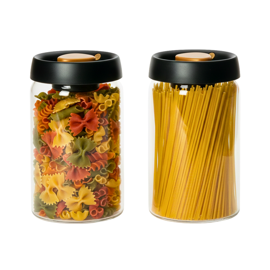 Vacuum Sealed Borosilicate Glass Jars – 1200ML Airtight Food Storage Containers for Coffee, Tea, Nuts, Grains &amp; Snacks (Set of 2)