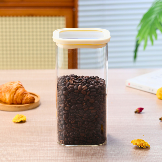 1CHASE Square Glass Storage Jars with Silicone Lids – 1800ML (Set Of 2) | Airtight & Stackable Borosilicate Food Storage Jars with Silicone Lids for Kitchen, Pantry, Snacks, Spices & Dry Food (Large)