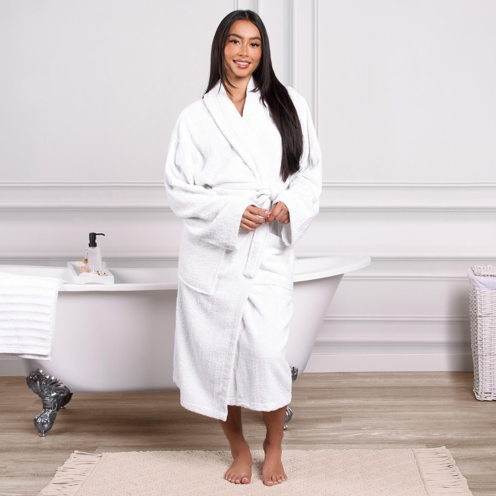 Luxury Cotton Bathrobe – Shawl Collar, Unisex, Hotel & Home