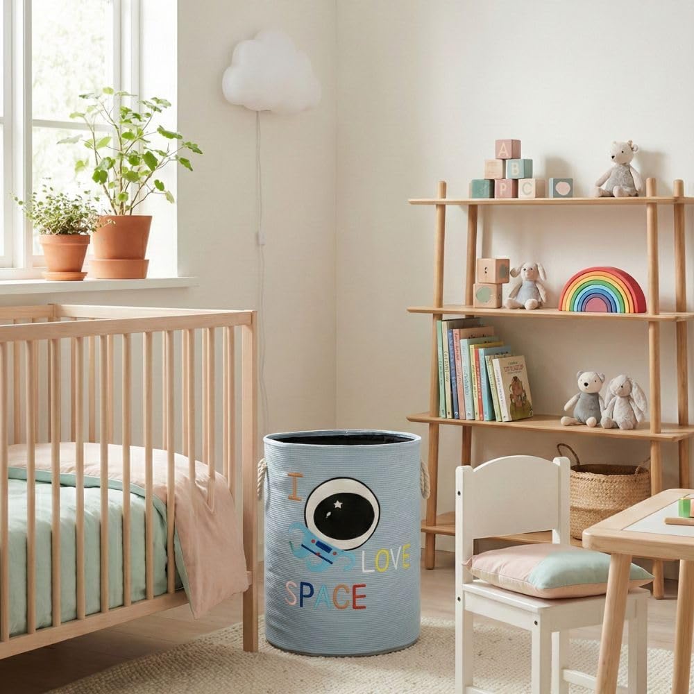 Space Themed Little Astronaut Kids Laundry Basket 45L Blue (40x35cm)