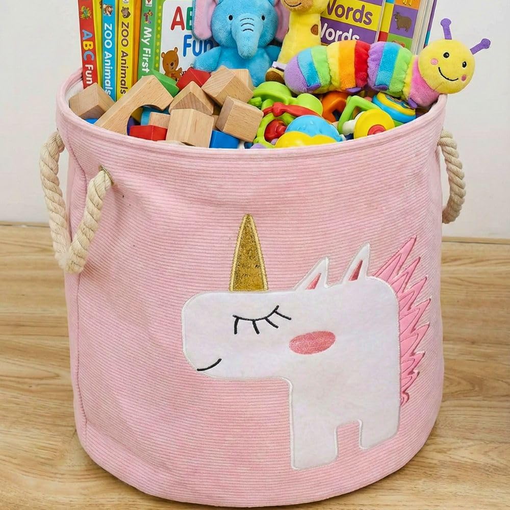 Unicorn Bliss Kids Storage Basket 45L, Foldable Canvas Laundry Hamper & Toy Organizer 35 x 40 cm