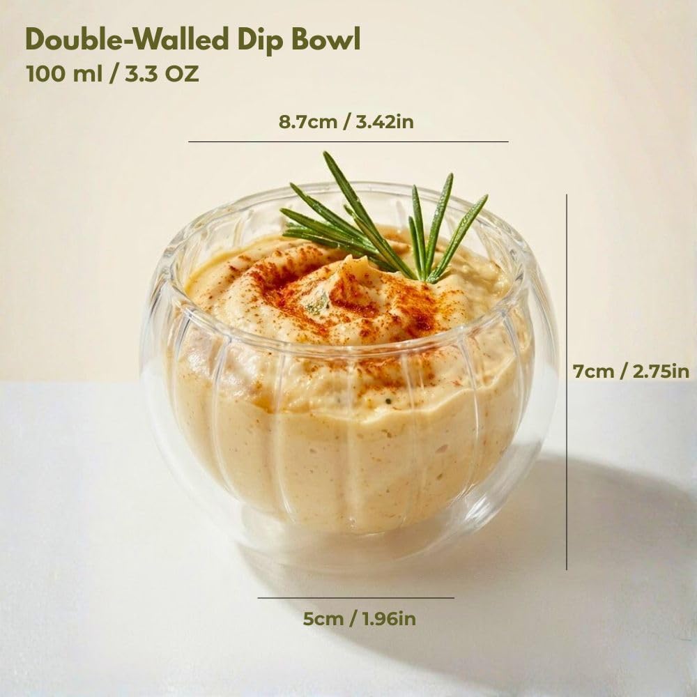 1CHASE 100ML Double Wall Stripe Borosilicate Glass Dip Bowls, Set of 4