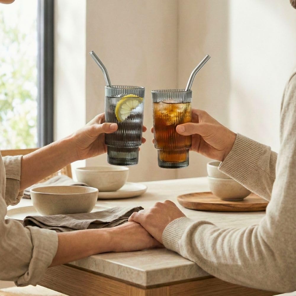 Smoky Grey Borosilicate Glass Tumbler Set 450ML,Set of 4