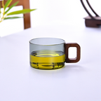 Smoky Grey Borosilicate Glass Cups with Wooden Handle 200ML – Set of 4