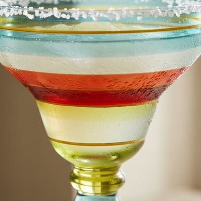 Hand Painted Margarita Glasses Moroccan Collection, 270ML Set of 2, Artisan Decorative Glassware with Blue Lines, Unique Cocktail & Margarita Glasses for Kitchen Table Décor