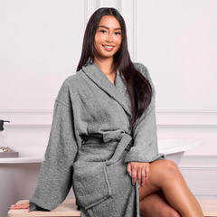 Luxury Cotton Bathrobe – Shawl Collar, Unisex, Grey (L/XL)