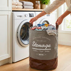 Round Foldable Laundry Basket with Leather Base – 60L