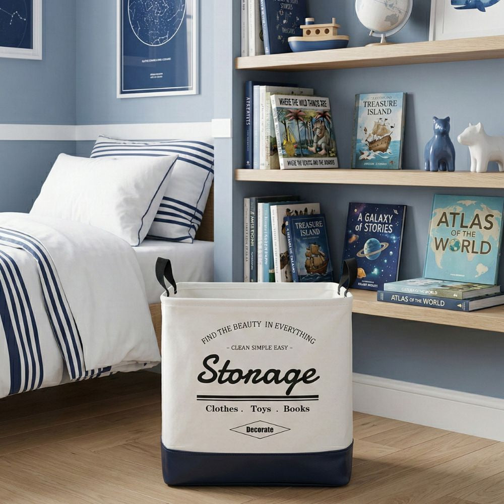 Foldable Square Laundry Basket 40L – Fabric Storage Hamper with Leather Base & Handles, Collapsible Clothes Organizer for Laundry, Toys & Home Storage