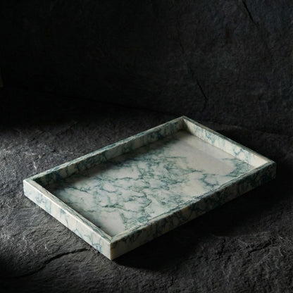 Green Marble Stone Decorative Tray 30x20CM Rectangular Vanity Organizer, Luxury Jewellery & Bathroom Counter Tray, Kitchen & Dining Table Décor