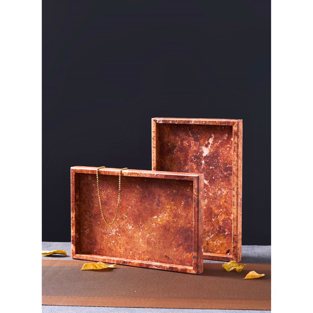 Travertine Burgundy Large Rectangular Marble Tray, Natural Stone Bathroom Vanity Tray, Jewellery & Perfume Organizer, Decorative Countertop Tray, 30x20x3cm