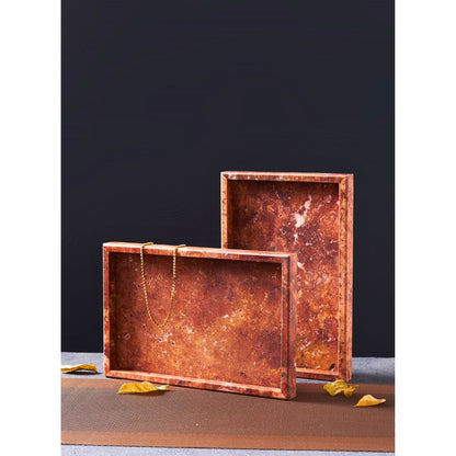 Travertine Burgundy Large Rectangular Marble Tray, Natural Stone Bathroom Vanity Tray, Jewellery & Perfume Organizer, Decorative Countertop Tray, 30x20x3cm