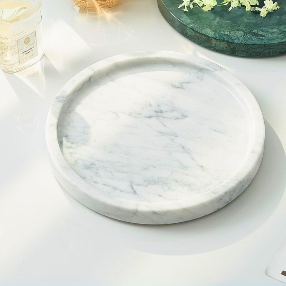Elegant White Natural Round Marble Tray – Premium Serving Tray for Home Décor