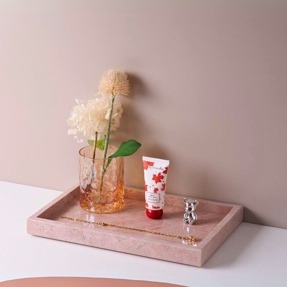 1Chase Natural Pink Marble Rectangular Tray – Elegant Serving Tray for Home Décor, Coffee Tables & Organizing Essentials