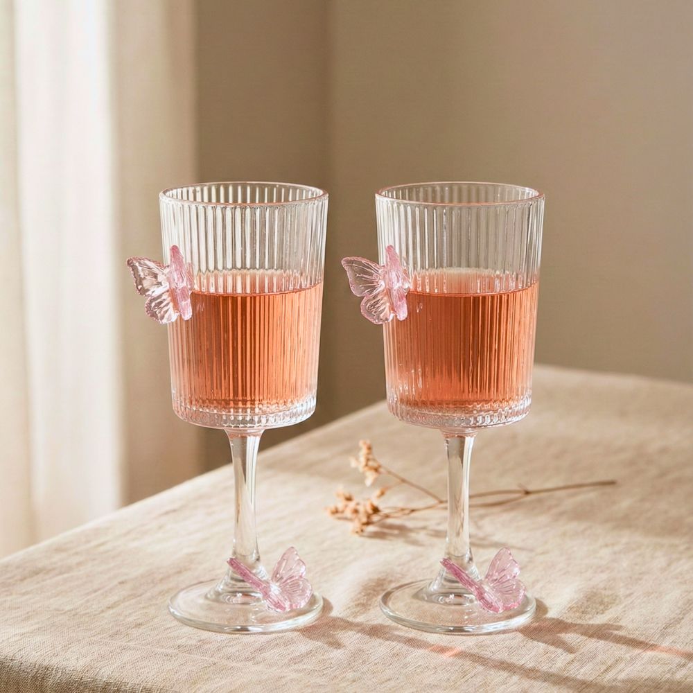 Ribbed Butterfly Wine Glasses – Set of 2
