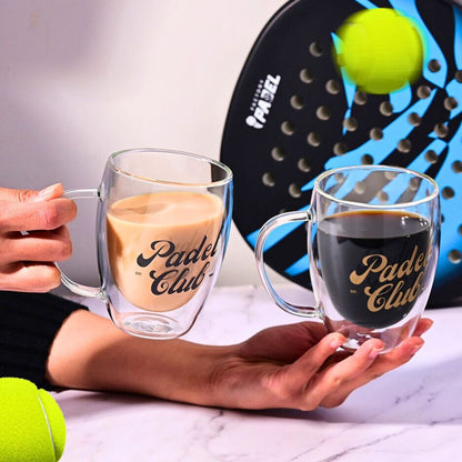 Double Wall Padel Club Printed Glass – 350ML (Set of 2) Borosilicate Heat Resistant Tumblers