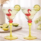 Moroccan Hand Painted Margarita Glasses – Flamingo, Set of 2
