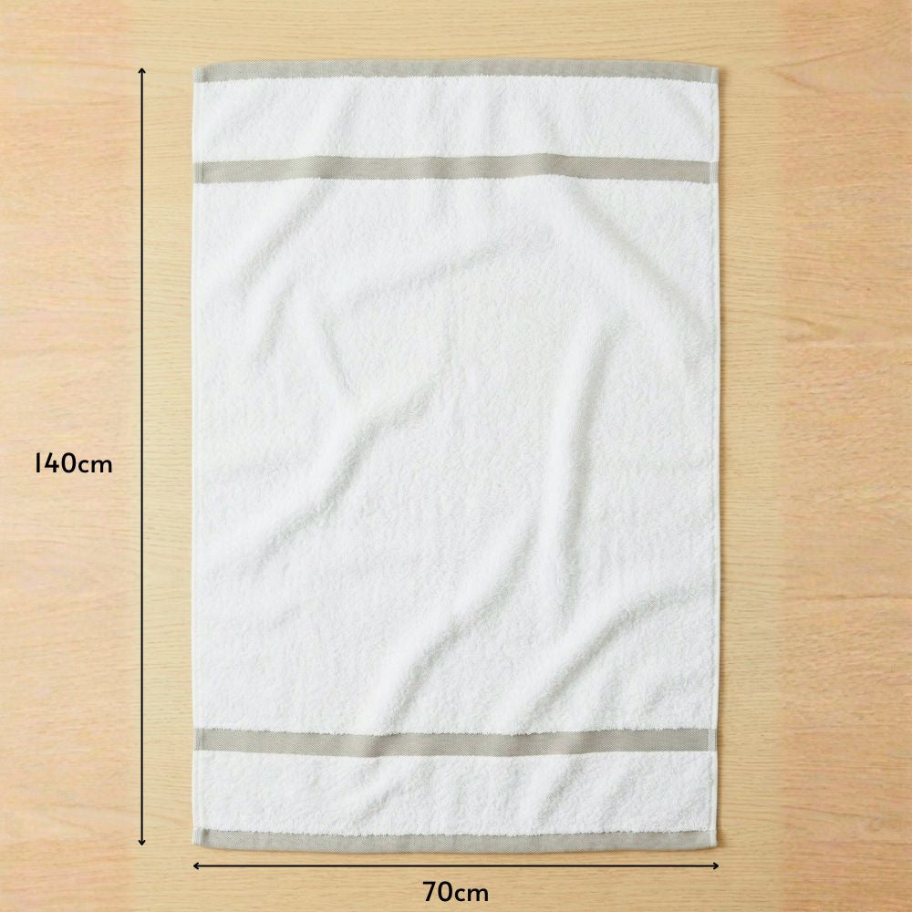 Bath Towel Set 2-Piece – 100% Cotton 600 GSM Soft & Absorbent Bathroom Towels with Border Stripe, Premium Large Towels for Home, Spa & Hotel Use