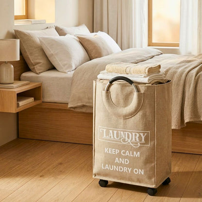 Rolling Laundry Basket with Wheels, Foldable Fabric Clothes Hamper with Aluminium Handles, Laundry Storage Basket 40L Medium