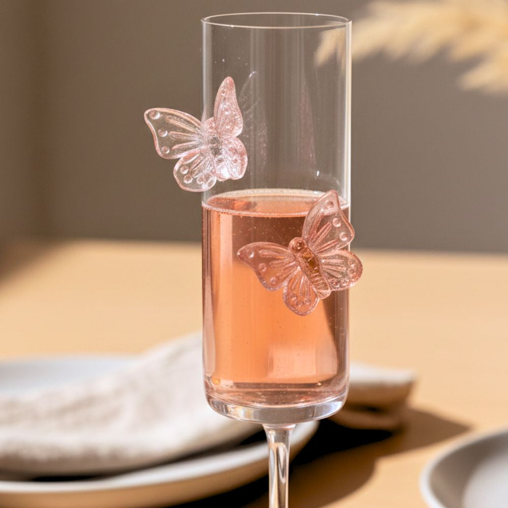 Pink Butterfly Champagne Flute Glasses 180ML – Set of 2