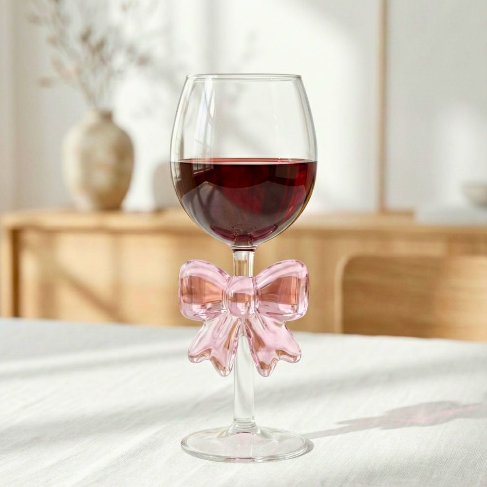 Pink Bow Borosilicate Wine Goblet 350ML