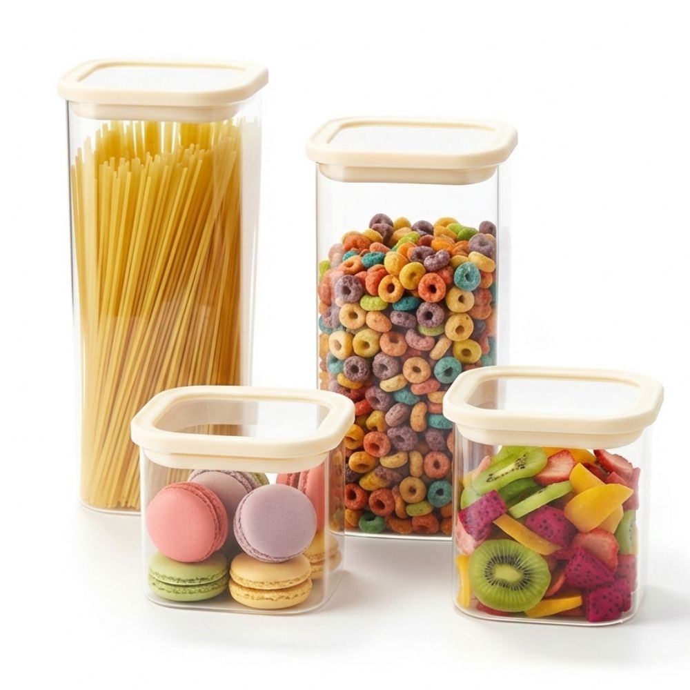 1CHASE Square Glass Storage Jars with Silicone Lids – 1800ML (Set Of 2) | Airtight & Stackable Borosilicate Food Storage Jars with Silicone Lids for Kitchen, Pantry, Snacks, Spices & Dry Food (Large)
