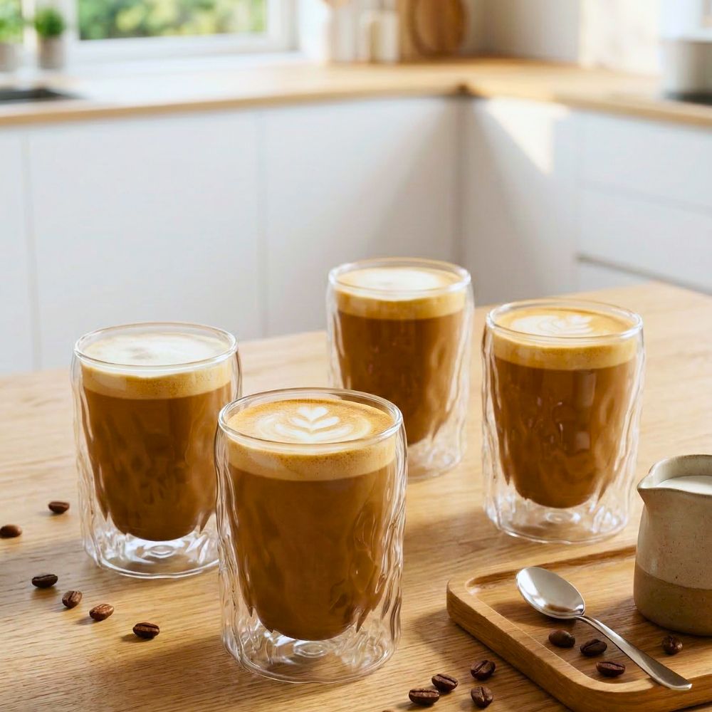 Glacier Double Wall Glass Cups – Set of 4, 400ML