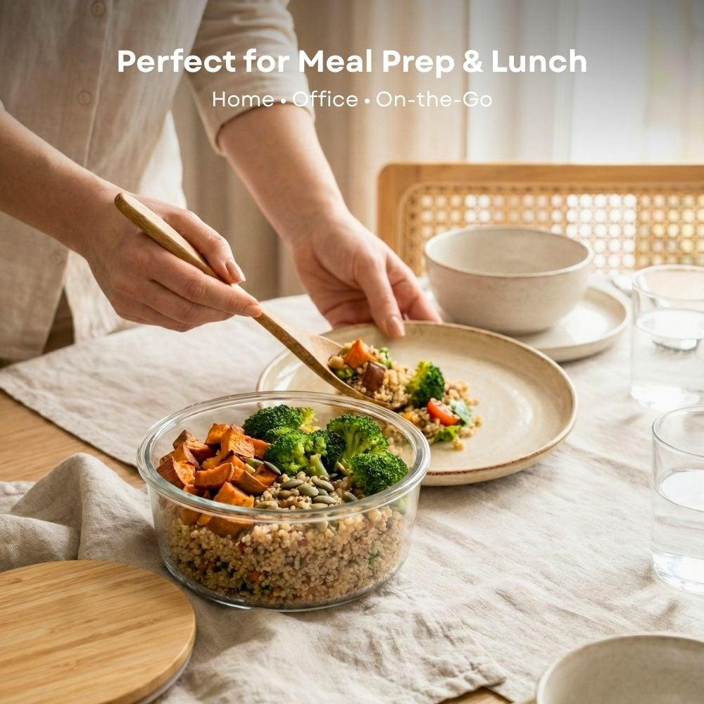 Borosilicate Round Glass Food Storage Containers with Bamboo Lids, 3 Sizes 400ML 650ML 1000ML, Airtight BPA-Free Meal Prep & Lunch Boxes, Reusable Plastic-Free Containers