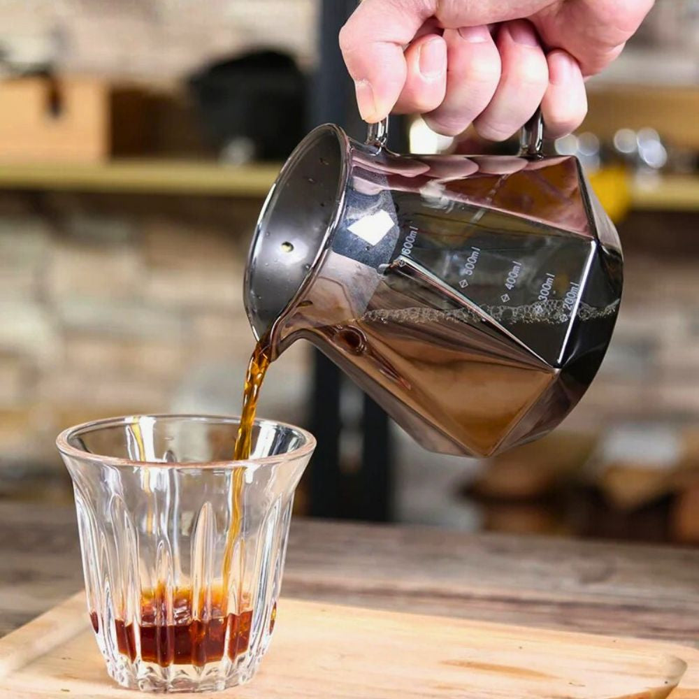 Smoky Grey Pour Over Coffee Maker, 600ML Borosilicate Glass Carafe with Walnut Handle and Glass Lid, Manual Drip for Home, Café, Restaurant and Camping